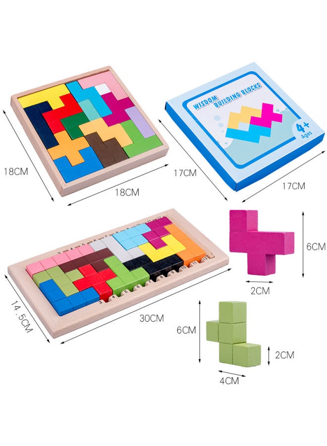 كتل البناء الخشبية للتعليم المبكر - لعبة ألغاز ثلاثية الأبعاد - تفاعلية بين الأهل والطفل - تطوير الذكاء والمنطق - اللون: MZM - لامع مسطح - Image 5